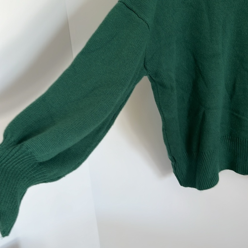 Holiday sweater “Merry” in emerald green size L bubble sleeves - Picture 4 of 6